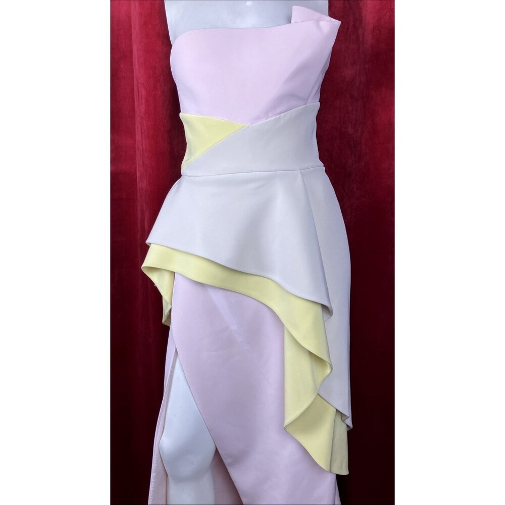 38 NWT Georges Hobeika Sculpture Galactic Pastel Strapless Peplum Dress Ballgown